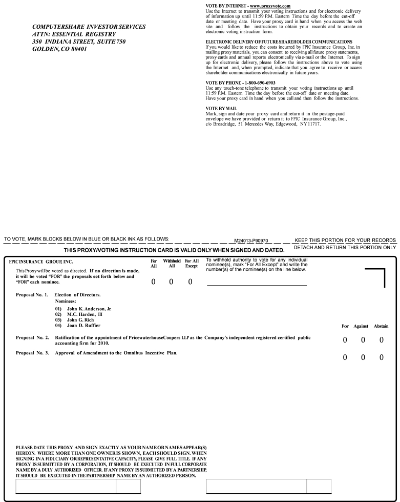 FPIC Insurance Group, Inc. Proxy Card Front